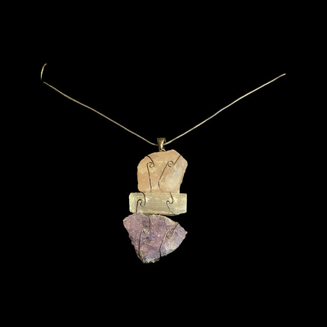 3 Stone Wire Wrapped Necklace  Titanium Rose Quartz, Selenite, Amethyst