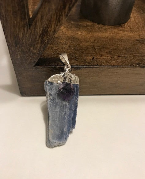 Blue Kyanite Amethyst Crystal Point Pendant