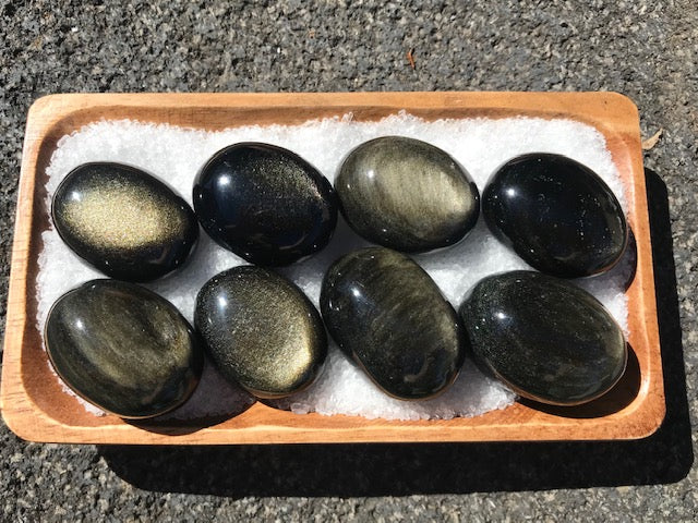 Golden Sheen Obsidian Palm Stone -Small